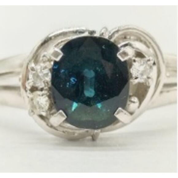 Sapphire Ring in Platinum*1 ct Sapphire*Diamond*Pt900 Platinum*Size 7 3/4 - Picture 2 of 5